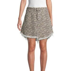 Free People Bailey Leopard-Print Denim Skirt In Cheetah Combo 26 in Waist/4